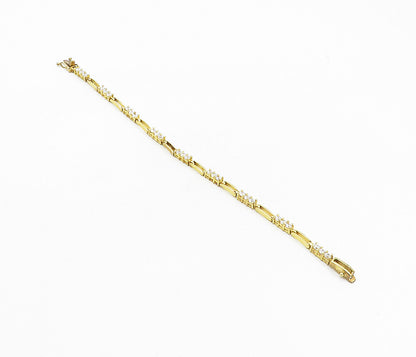 925 Sterling Silver  Cubic Zirconia Shiny Gold Plated Chain Bracelet  BT3944