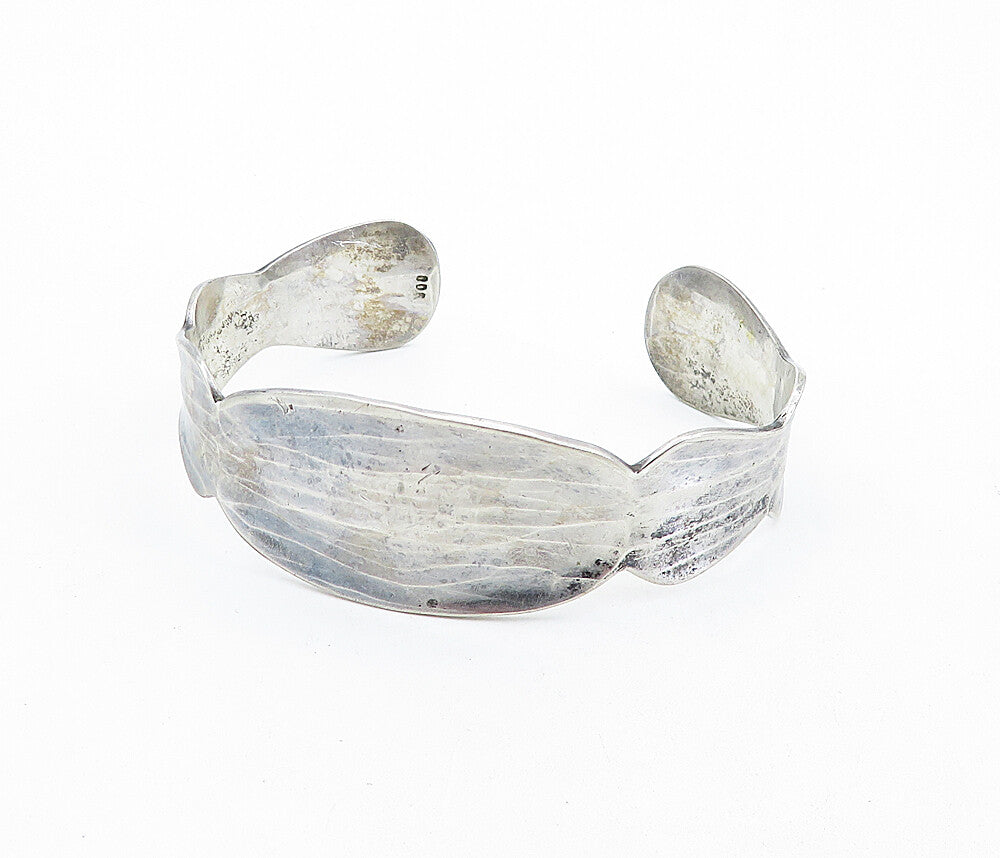 925 Sterling Silver  Vintage Dark Tone Textured Wavy Cuff Bracelet  BT3283