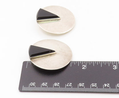 925 Sterling Silver Vintage Earrings MEXICO Onyx Modernist Round Clip On EG13895