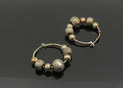 SOUTHWESTERN 925 Silver Vintage Dark Tone Floral Beaded Hoop Earrings EG10403