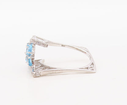 925 Sterling Silver Vintage Ring  Designer Cutout Blue & White CZ  Sz 7  RG30600