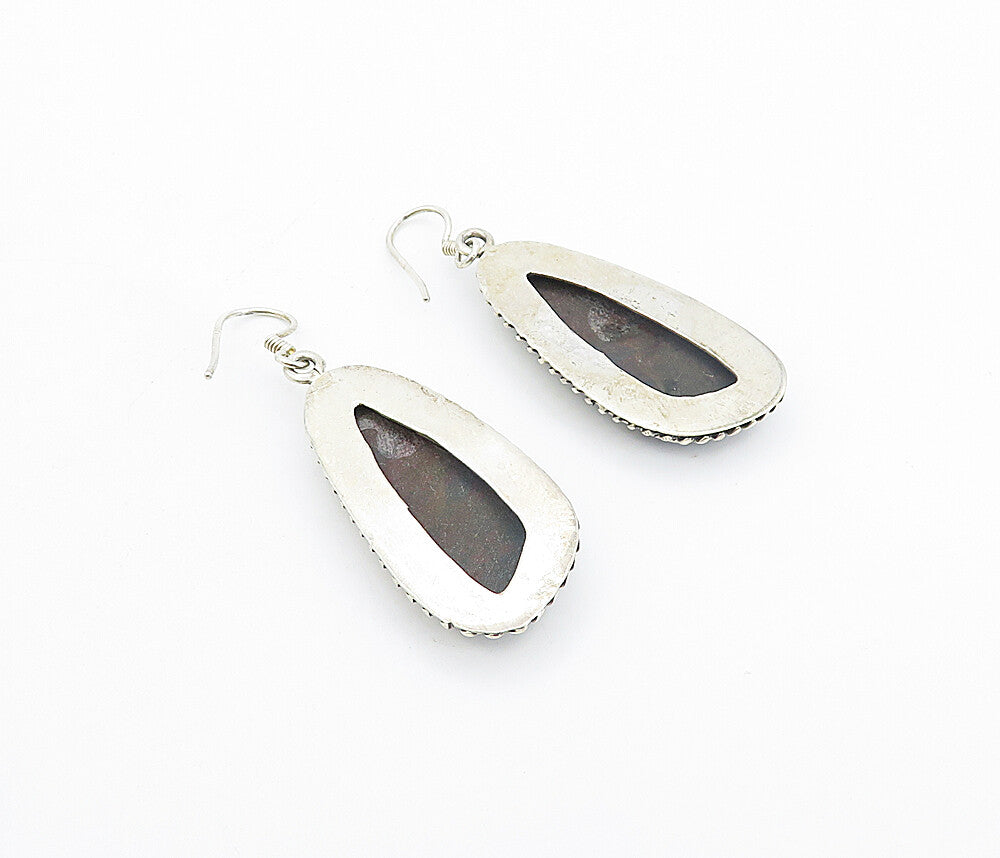 925 Sterling Silver  Vintage Jasper Shiny Twist Border Dangle Earrings  EG3560