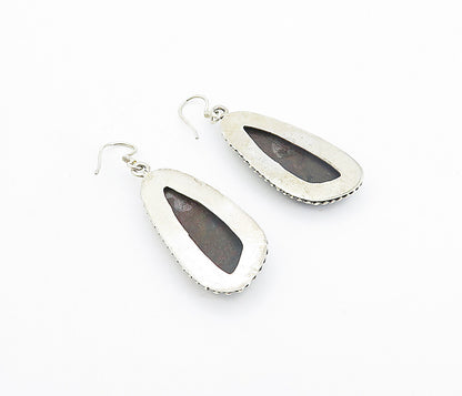 925 Sterling Silver  Vintage Jasper Shiny Twist Border Dangle Earrings  EG3560