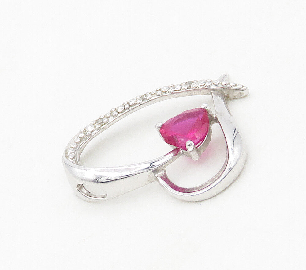 925 Sterling Silver  Pink Topaz & Genuine Diamonds Love Heart Pendant  PT12944