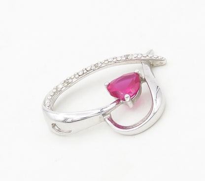 925 Sterling Silver  Pink Topaz & Genuine Diamonds Love Heart Pendant  PT12944
