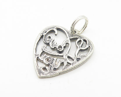 925 Sterling Silver  Vintage Dark Tone I Love You Heart Drop Pendant  PT8614
