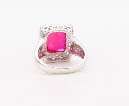 925 Sterling Silver Vintage Ring Rectangle Pink & White CZ Frame  Sz 7  RG30293