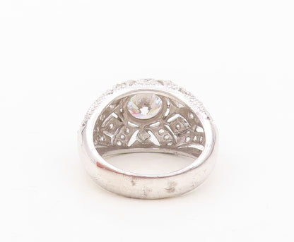 925 Sterling Silver Vintage Ring Designer Carved CZ Inlay Dome  Sz 7  RG30442