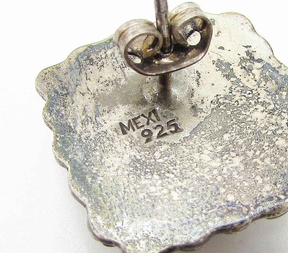 MEXICO 925 Sterling Silver  Vintage Bezel Set Turquoise Stud Earrings  EG1949