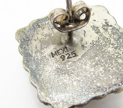 MEXICO 925 Sterling Silver  Vintage Bezel Set Turquoise Stud Earrings  EG1949