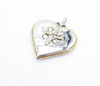 925 Silver  Mother Of Pearl & Genuine Diamond Cross Love Heart Pendant  PT5171