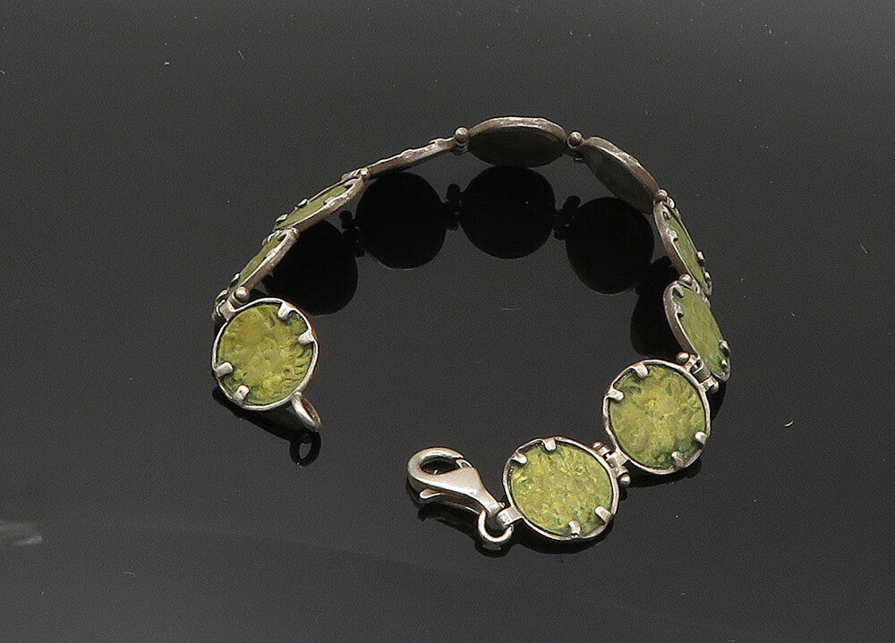 DESIGNER 925 Sterling Silver Vintage Textured Round Link Chain Bracelet BT8136