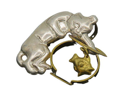 MEXICO 925 Silver  Vintage Shiny Two Tone Cat & Fish Bowl Brooch Pin  BP9178