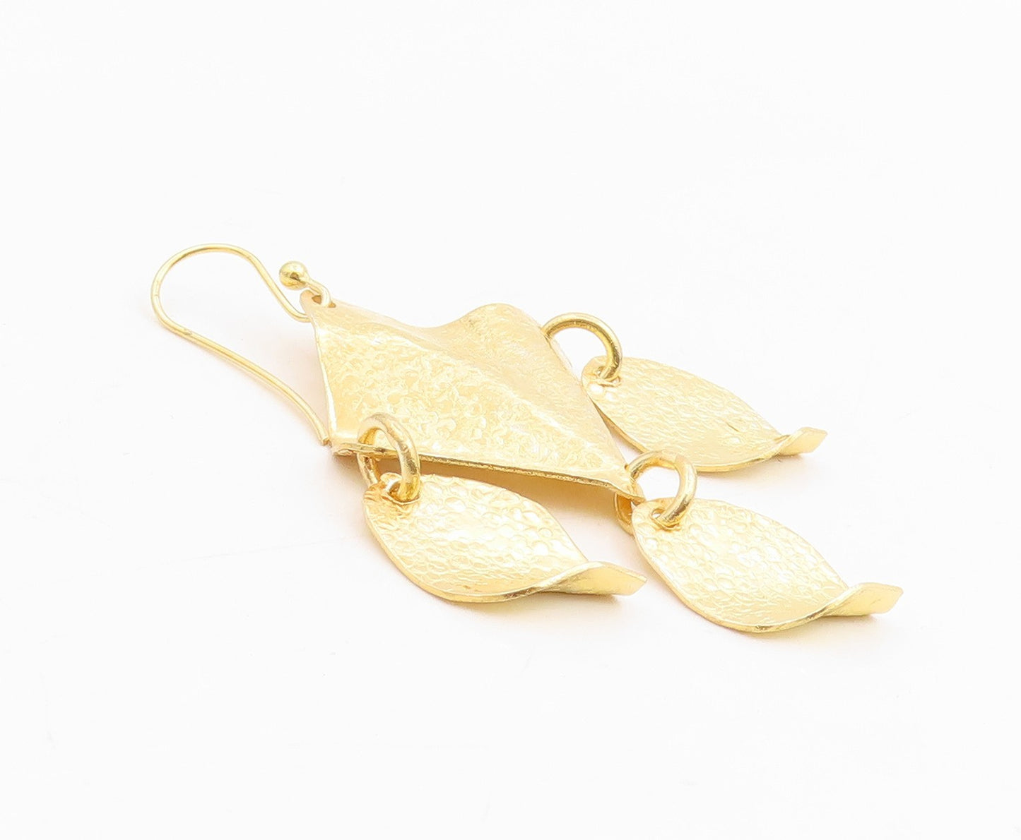 925 Sterling Silver Vintage Earrings Gold Plated Abstract Leaf Dangle  EG14117