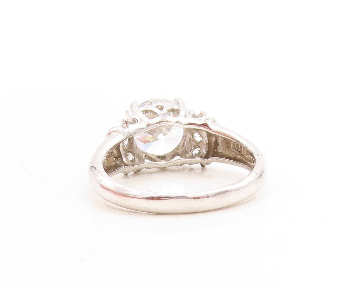 925 Sterling Silver Vintage Ring Round Cut CZ Inlay  Sz 7  RG31487