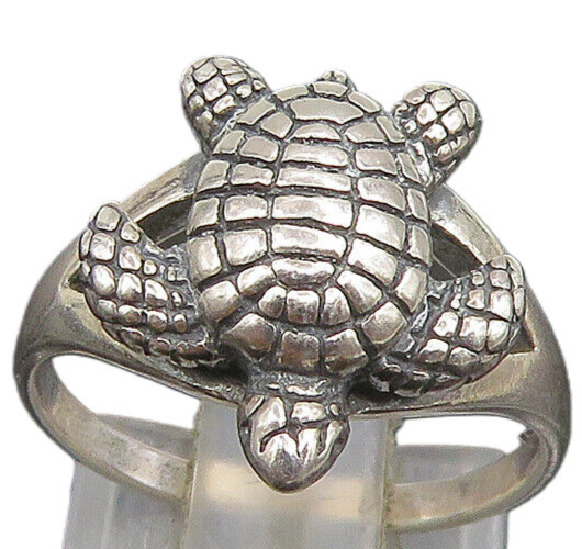 925 Sterling Silver  Vintage Baby Sea Turtle Split Frame Ring Sz 6  RG25125