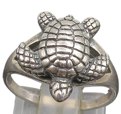 925 Sterling Silver  Vintage Baby Sea Turtle Split Frame Ring Sz 6  RG25125