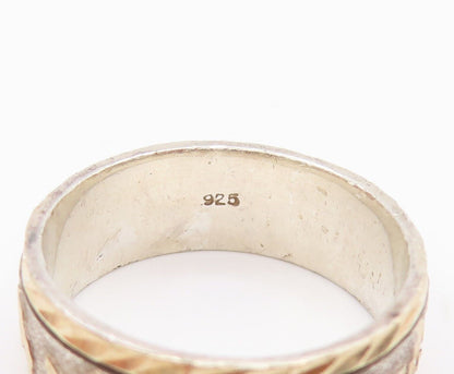 18k Gold 925 Sterling Silver Vintage Ring Solid Dented Carved  Sz 7  RG28482