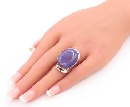 925 Sterling Silver Vintage Ring Oval Cabochon Purple Turquoise  Sz 6  RG28355