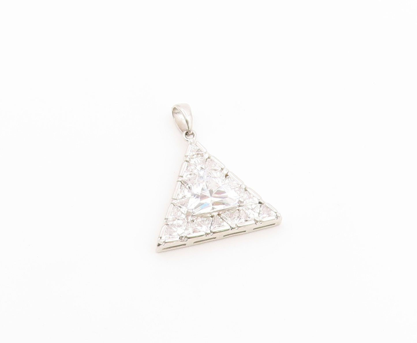 925 Sterling Silver Vintage Pendant Classic CZ Geometric Triangle Charm  PT26648