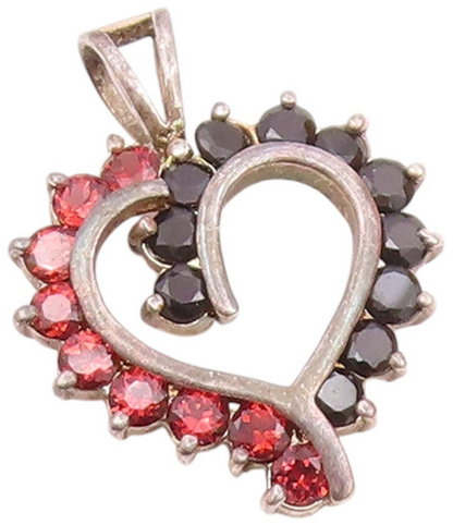 925 Sterling Silver  Vintage Spinel & Red Topaz Love Heart Pendant  PT19910