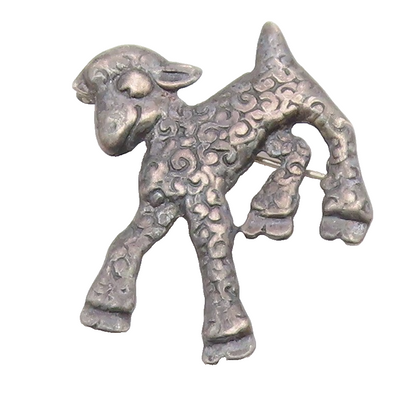 925 Sterling Silver  Vintage Antique Oxidized Lamb Motif Brooch Pin  BP8657