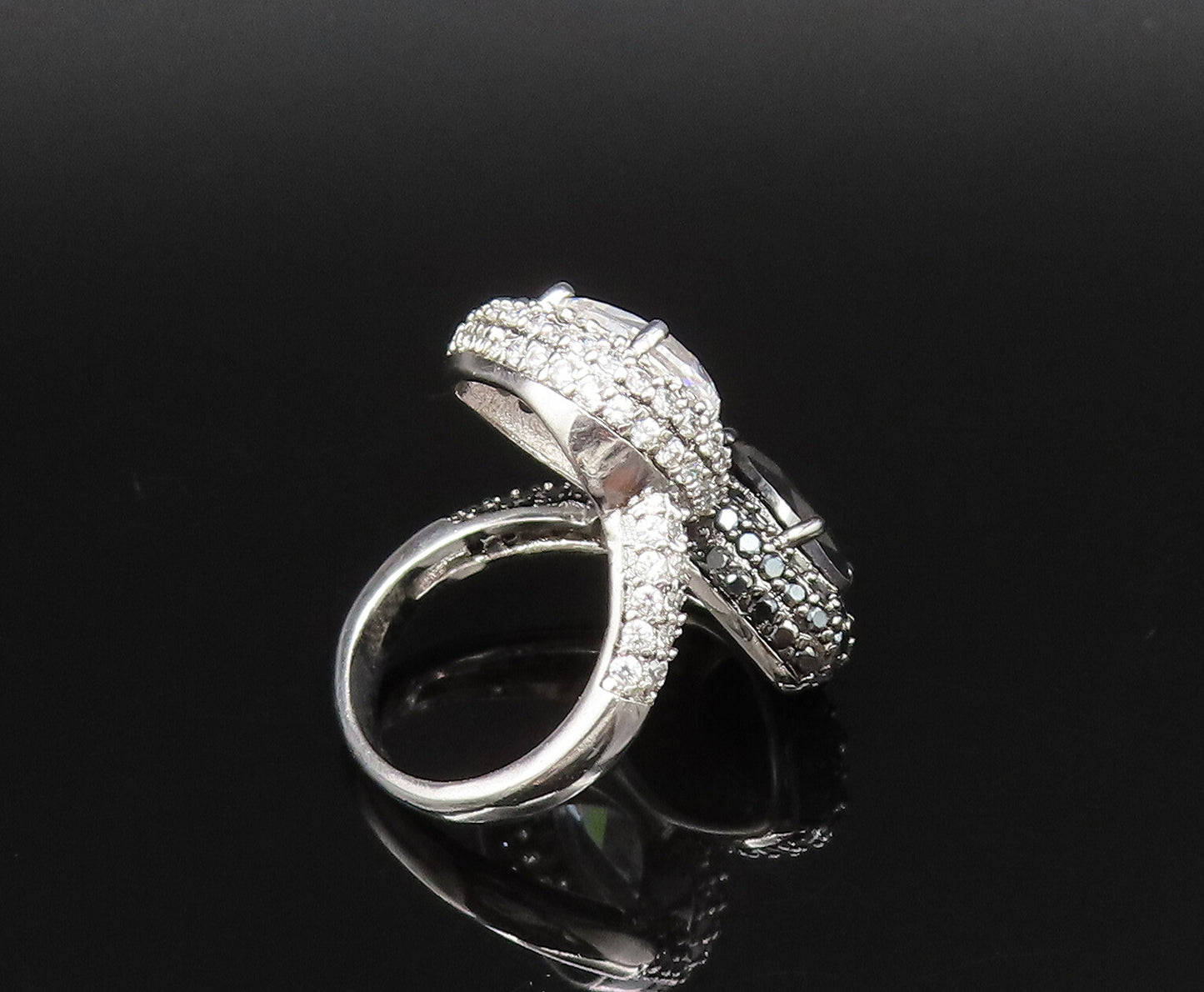 925 Silver  Vintage Sparkly Cubic Zirconia & Spinel Bypass Ring Sz 7  RG25794