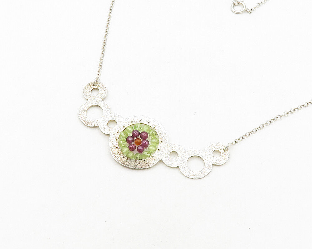 925 Silver  Vintage Amethyst Peridot & Carnelian Beads Chain Necklace  NE2830
