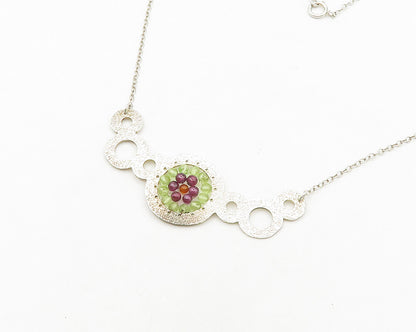 925 Silver  Vintage Amethyst Peridot & Carnelian Beads Chain Necklace  NE2830