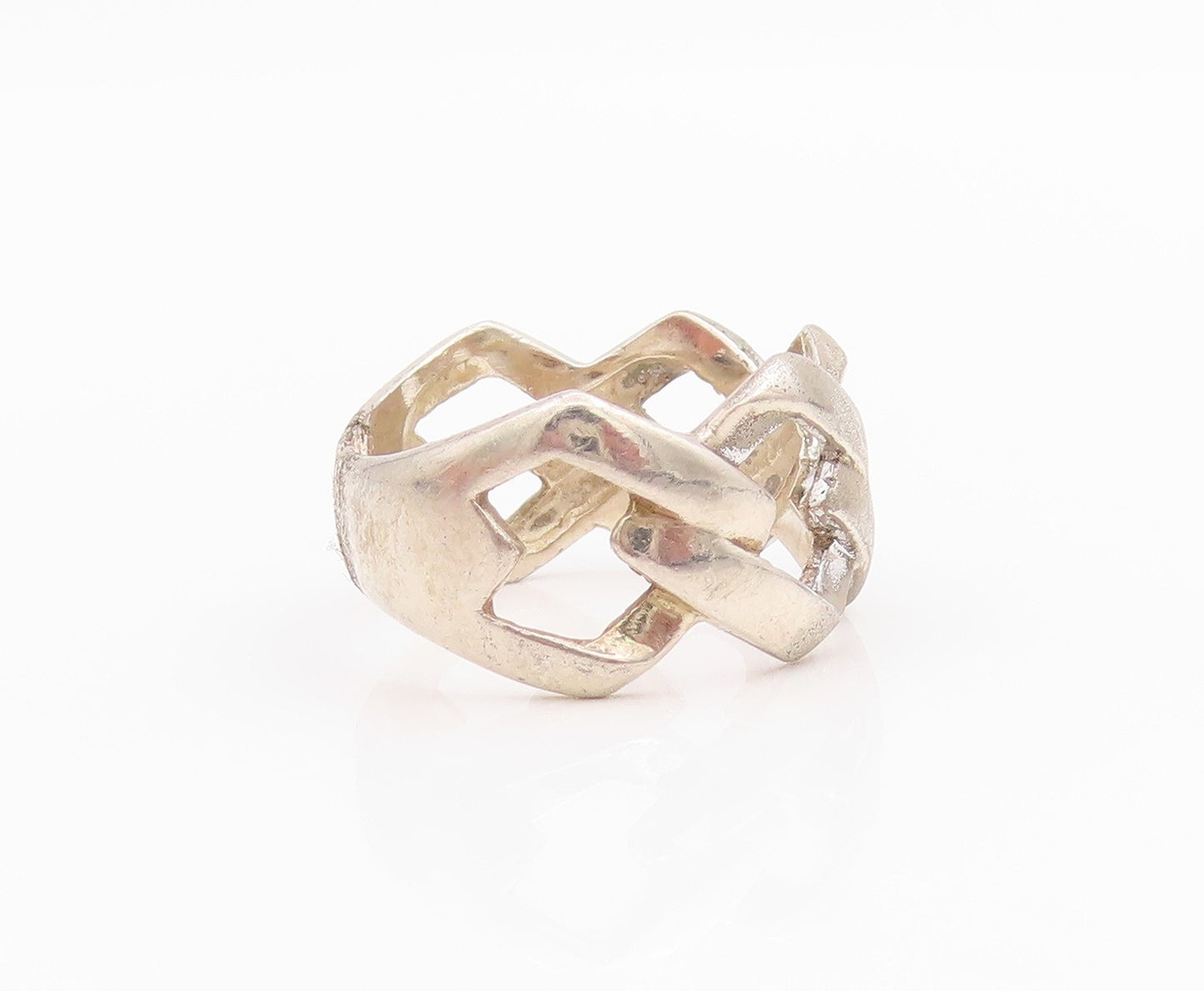 925 Sterling Silver Vintage Ring Antique Curb Link Design Cutout  Sz 8  RG33258
