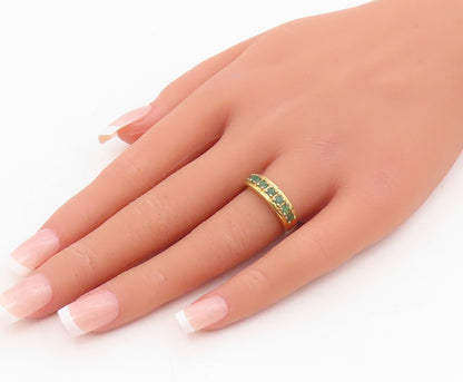 925 Sterling Silver Vintage Ring Gold Plated Emerald Band Inlay  Sz 6  RG31716