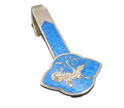 SIAM 925 Sterling Silver  Vintage Blue Enamel Dancer Motif Tie Clip  TR1880