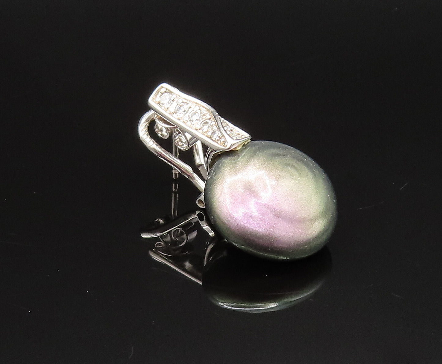 925 Sterling Silver  Vintage Cubic Zirconia Bar & Bead Earrings  EG11923