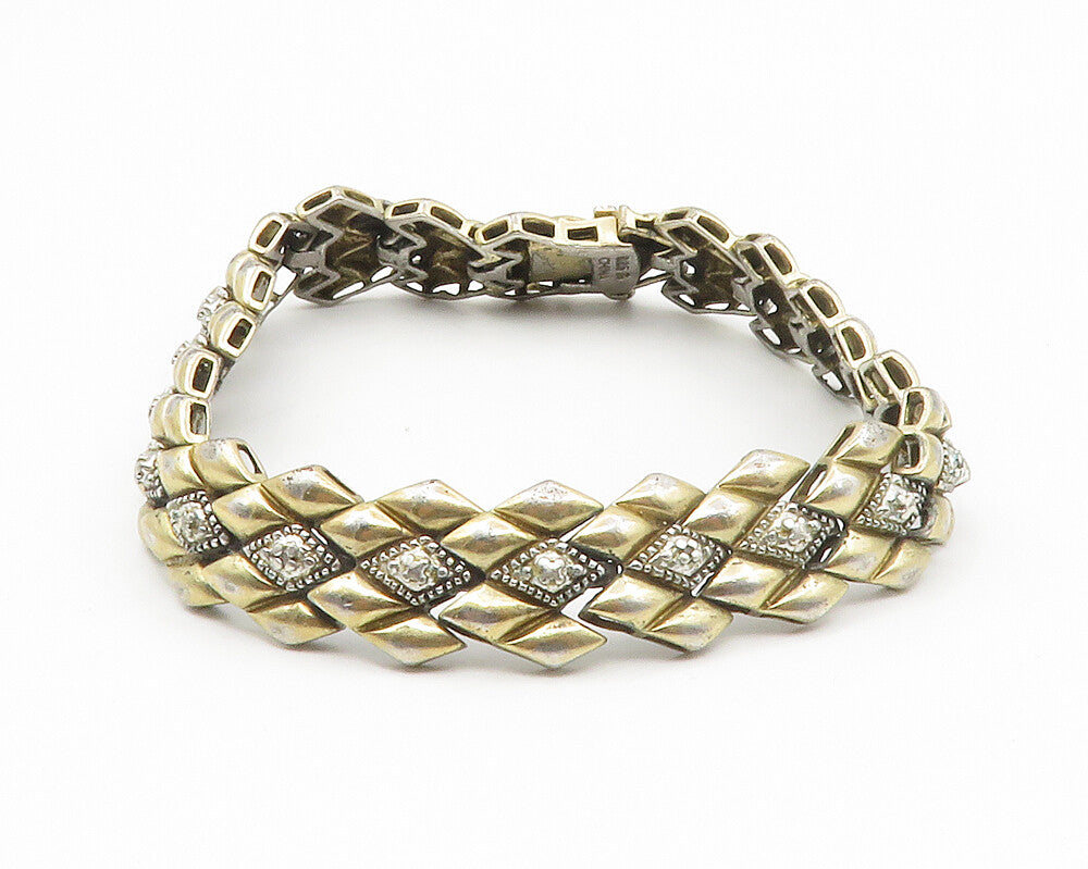 ROSS SIMON 925 Silver  Vintage Genuine Diamonds 2 Tone Chain Bracelet  BT5327