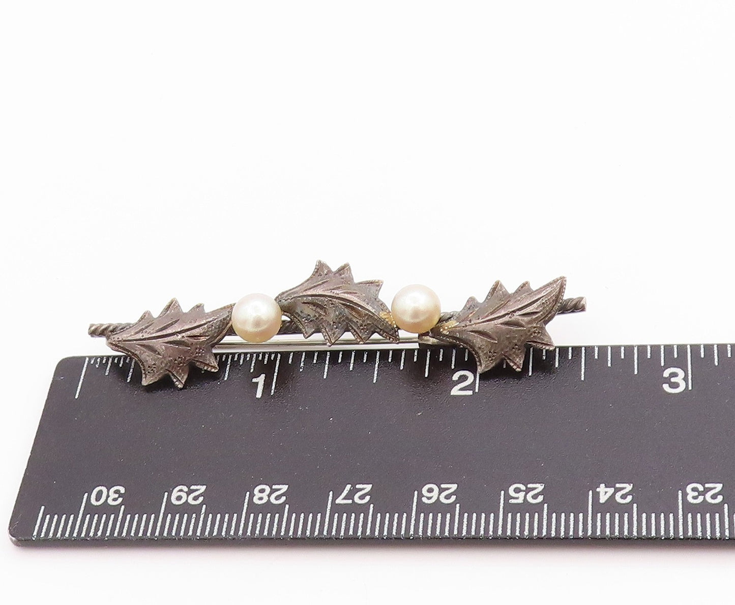 925 Sterling Silver Vintage Brooch Antique Leaved & Pearls Band  BP11717