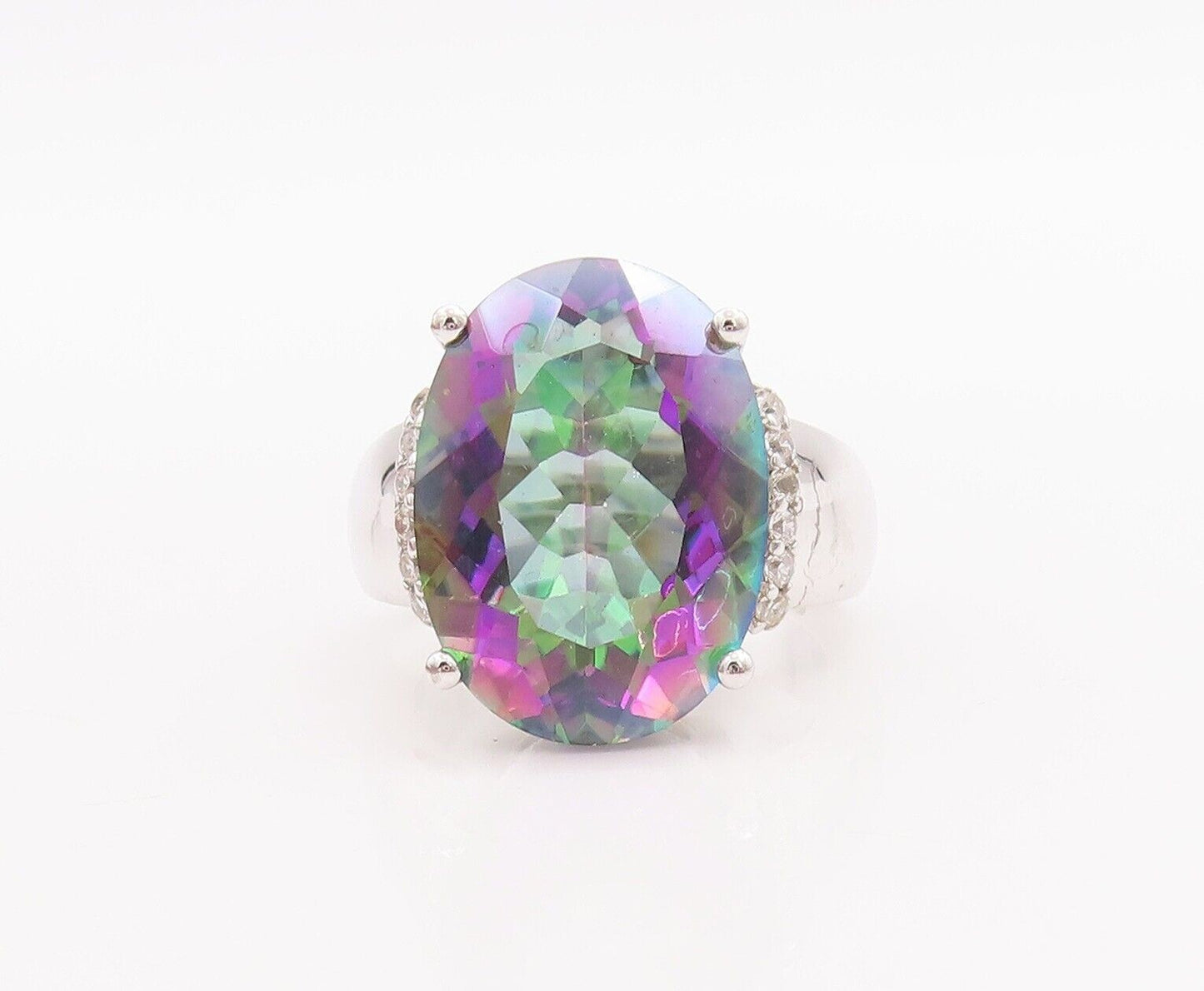 925 Sterling Silver Vintage Ring Large Oval Mystic Topaz  Sz 7  RG29257