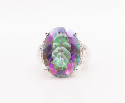 925 Sterling Silver Vintage Ring Large Oval Mystic Topaz  Sz 7  RG29257