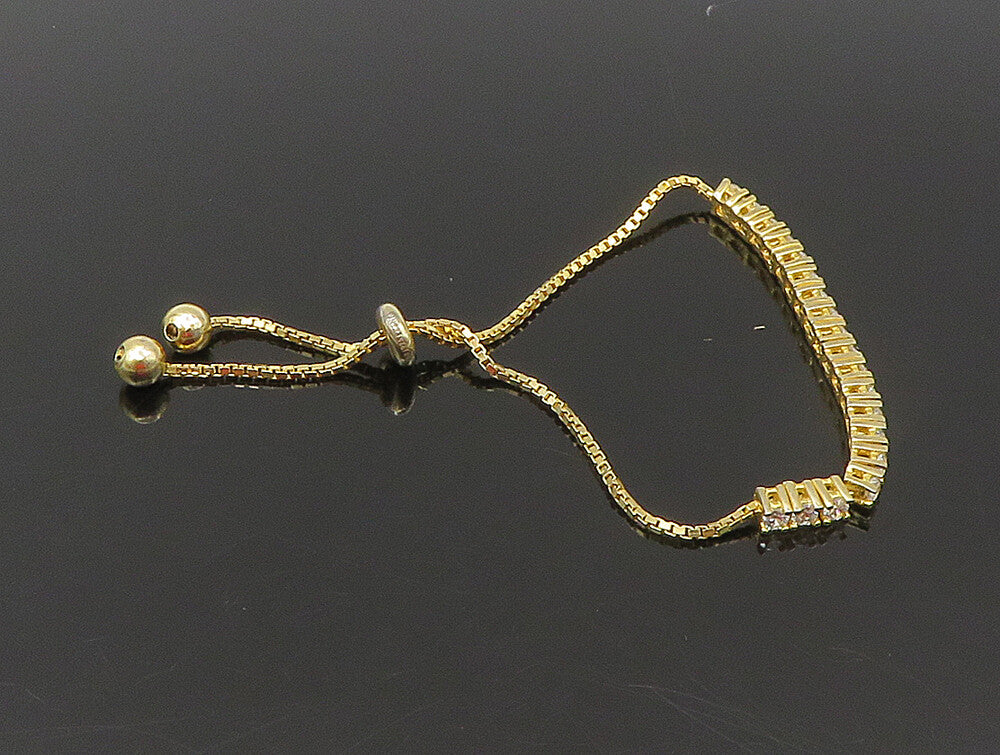 Gold Over 925 Silver  Cubic Zirconia Adjustable Child Box Chain Bracelet BT1101