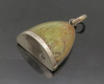 925 Sterling Silver  Vintage Green Stone Bell Shaped Hollow Pendant  PT14374