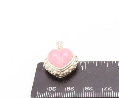 925 Sterling Silver Vintage Pendant JUDITH RIPKA Cabochon Pink Heart  PT23794