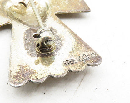 CAROLYN POLLACK RELIOS 925 Silver  Vintage Love Heart Angel Brooch Pin  BP4036