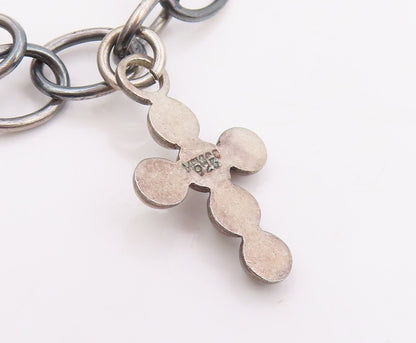925 Sterling Silver Vintage Bracelet MEXICO Religious Cross Charms Link  BT11866