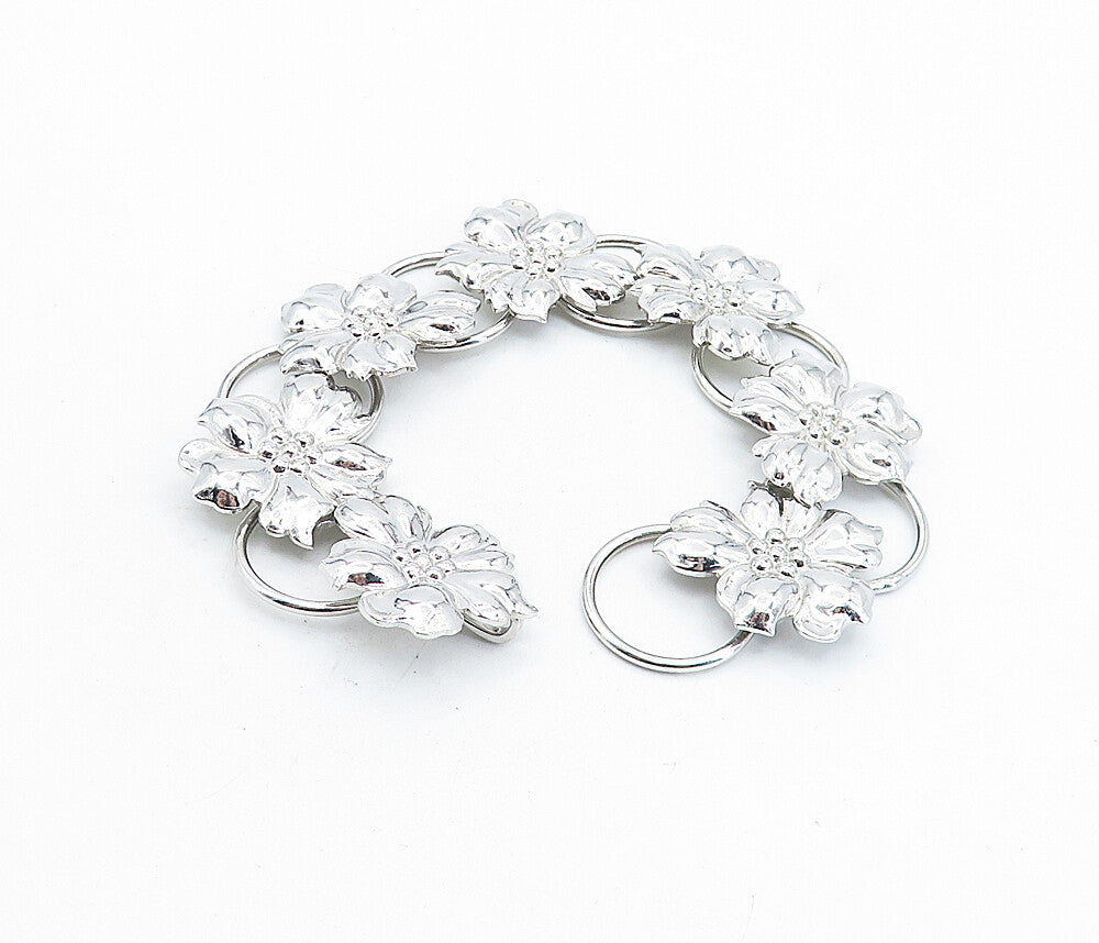 GOLDBERG KIRSCHMAN 925 Silver  Vintage Shiny Floral Chain Bracelet  BT3051