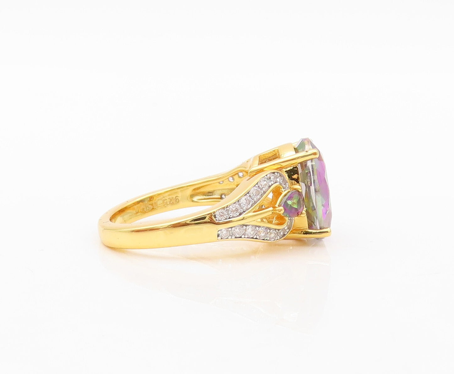 925 Sterling Silver Vintage Ring Gold Plated Mystic Topaz CZ Inlay Sz 7 RG30425