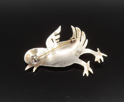 925 Silver  Vintage Carved Baby Bird With Blue Topaz Eye Brooch Pin  BP10068