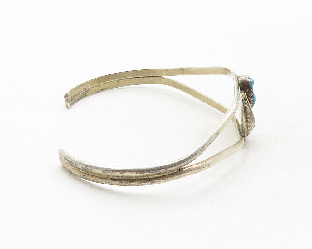 NAVAJO 925 Sterling Silver  Vintage Turquoise Floral Leaf Cuff Bracelet BT4888