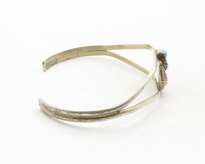 NAVAJO 925 Sterling Silver  Vintage Turquoise Floral Leaf Cuff Bracelet BT4888