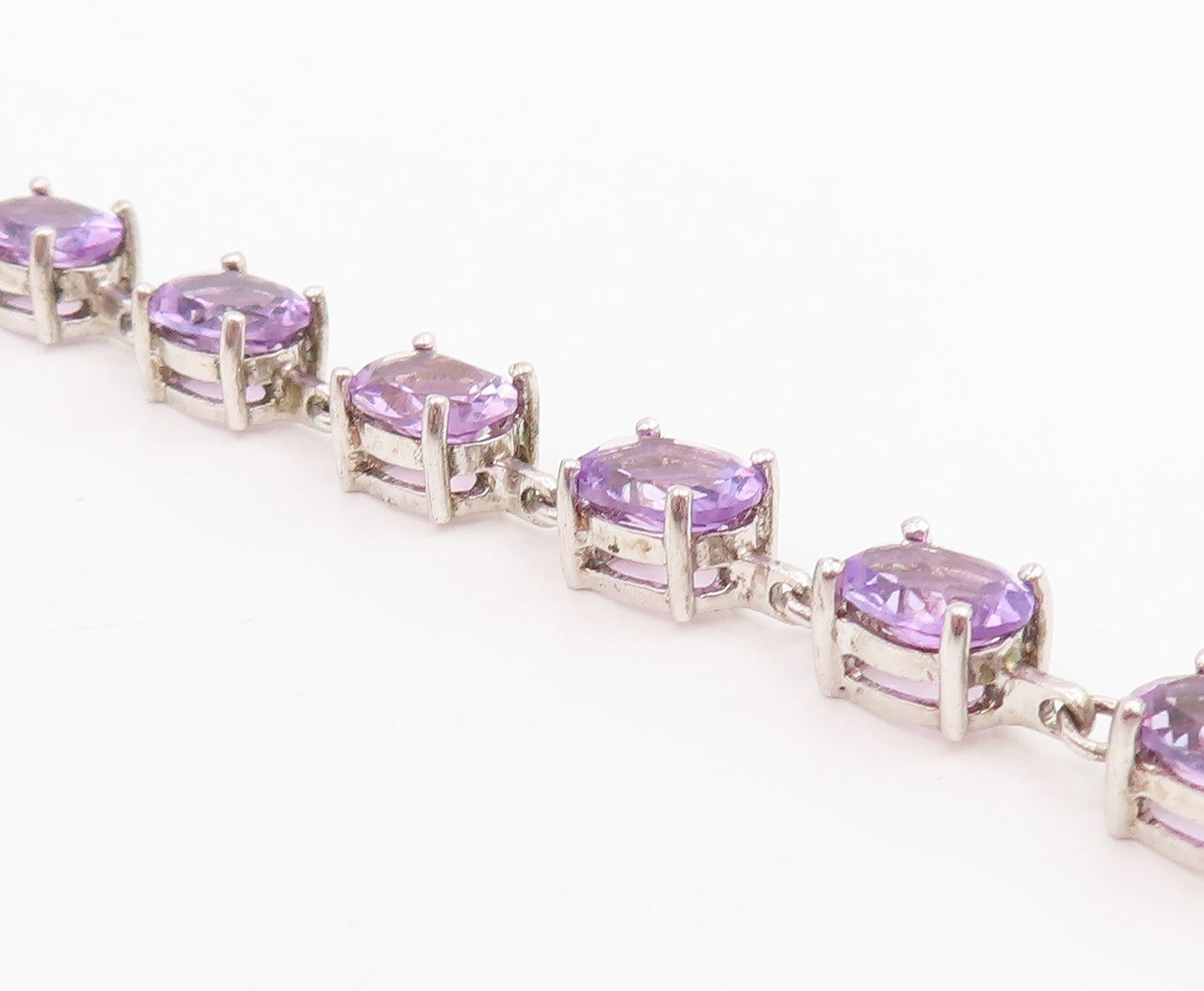 925 Sterling Silver Vintage Bracelet Elegant Real Amethyst Link Chain  BT11544