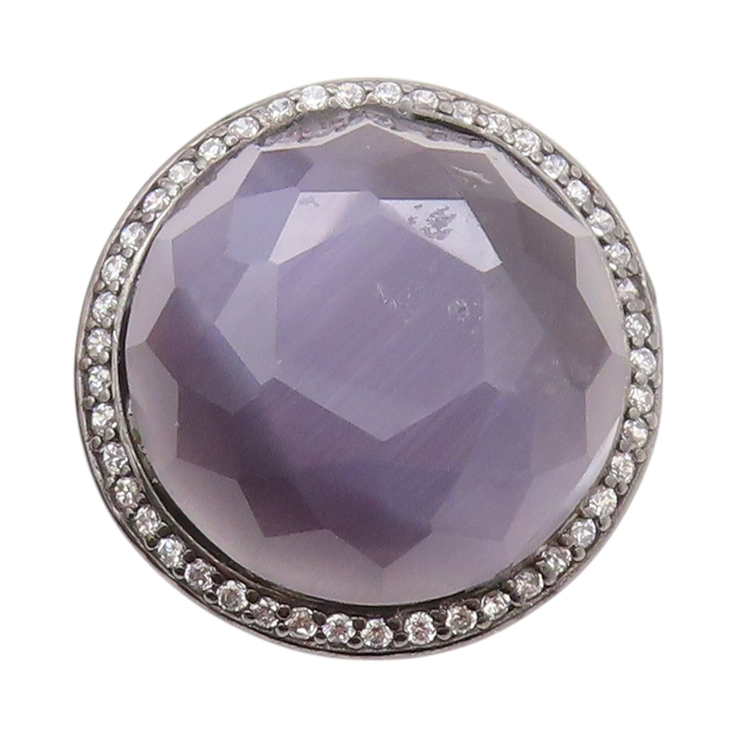 925 Sterling Silver Vintage Ring Large Purple Cat's Eye Halo CZ  SZ 6.5  RG31997