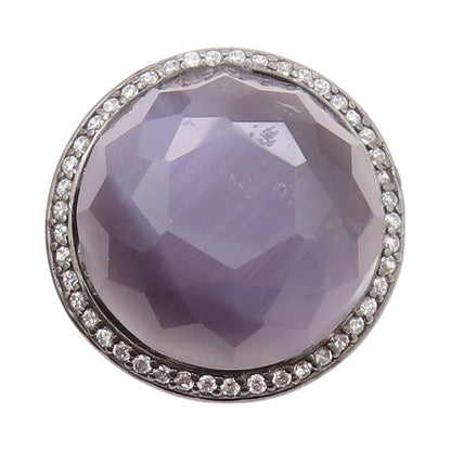 925 Sterling Silver Vintage Ring Large Purple Cat's Eye Halo CZ  SZ 6.5  RG31997